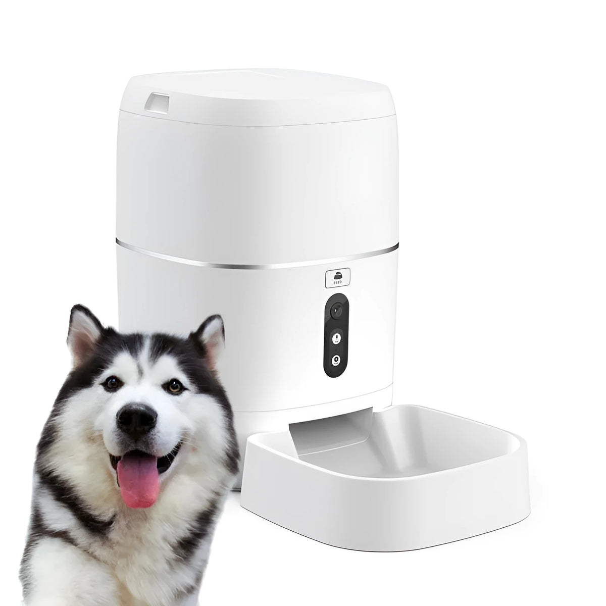 Smart ABS automatic pet feeder water dispenser white voice version with front panel on tabletop
