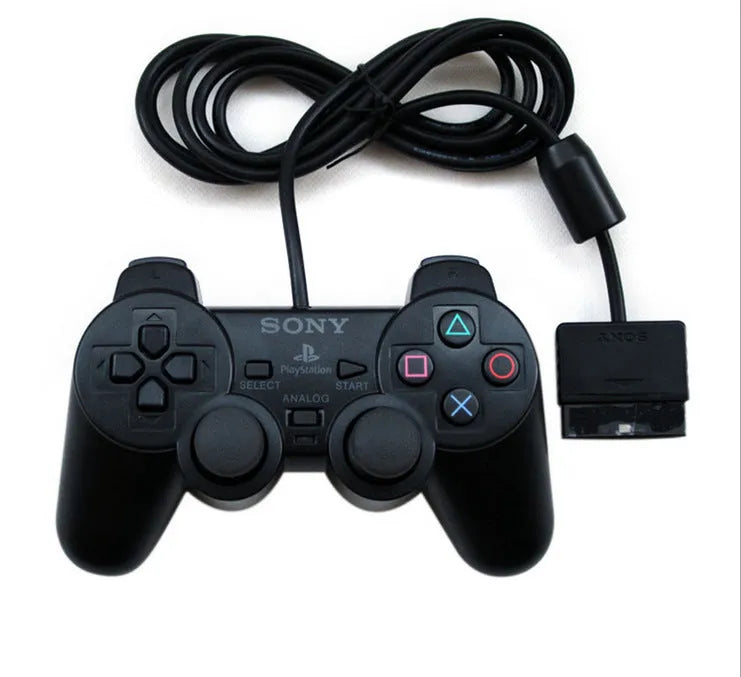 PS2 wired game controller with USB cable in bare metal finish