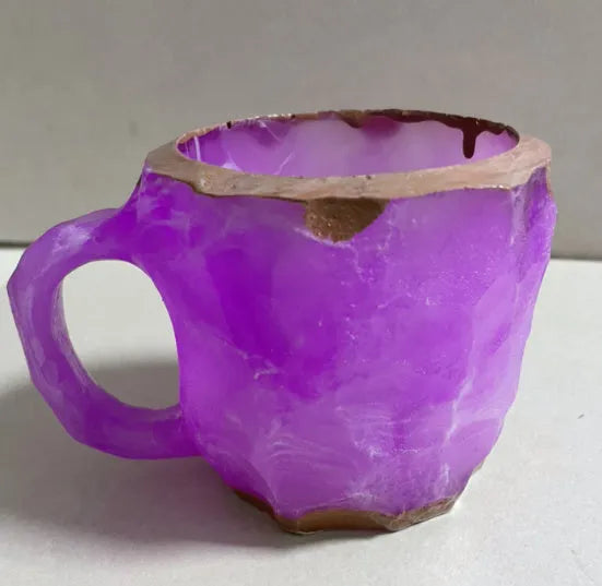 Resin mineral crystal coffee mug with handle showing clear design and colour options