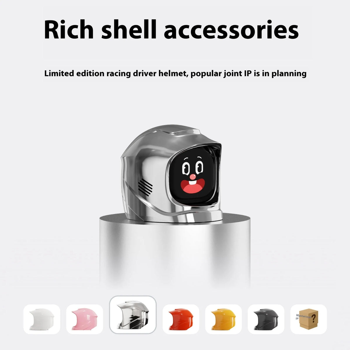 ManGoGo electronic pet car decoration with expression bag and colourful helmet on dashboard