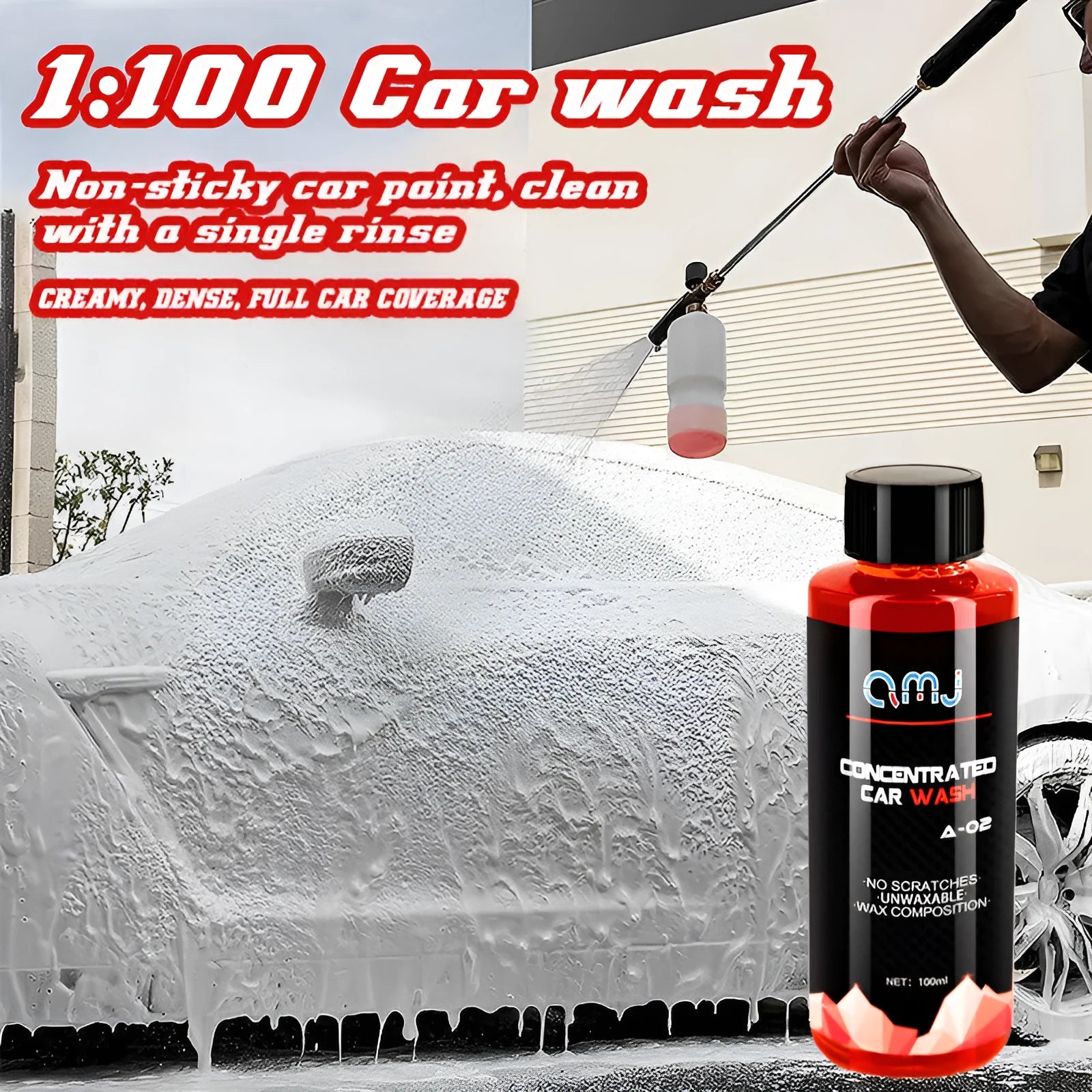 100ml bottle of concentrated car shampoo cleaner with high foam formula