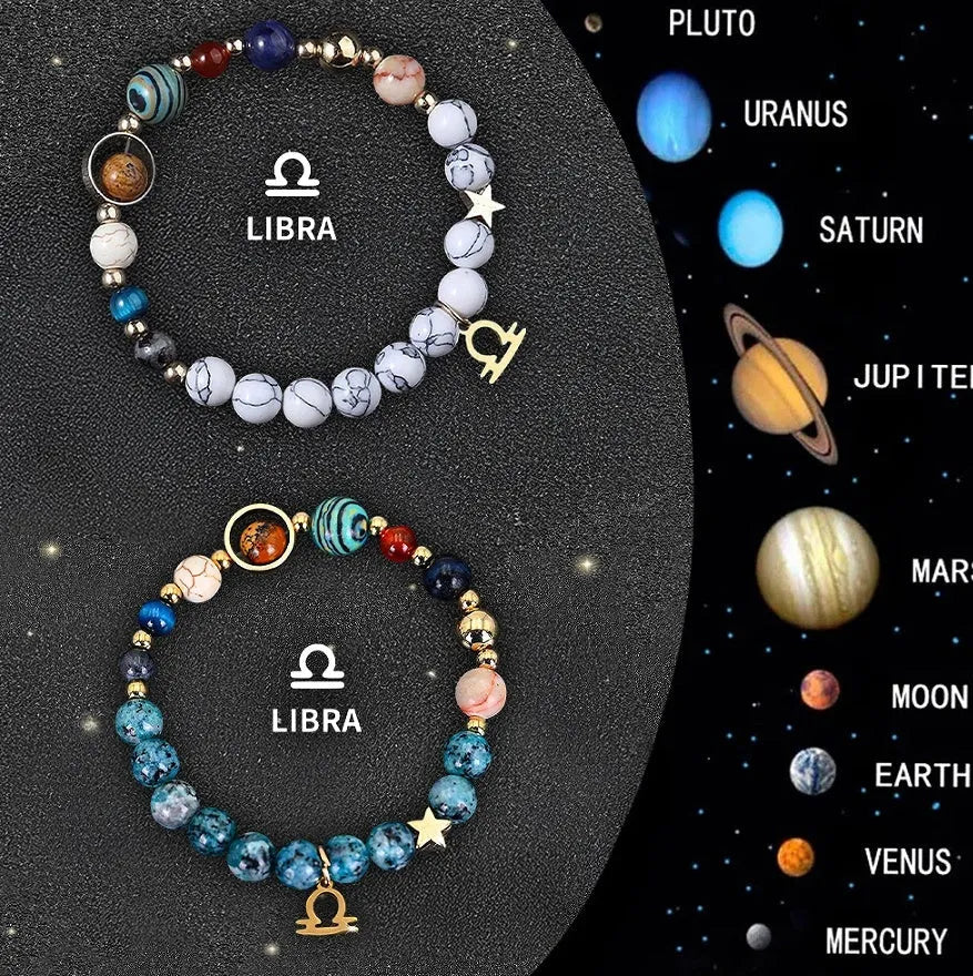 Set of two natural stone beaded bracelets on elastic cords for zodiac signs.