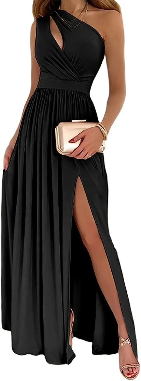 One shoulder high split cutout maxi dress for women in soft fabric