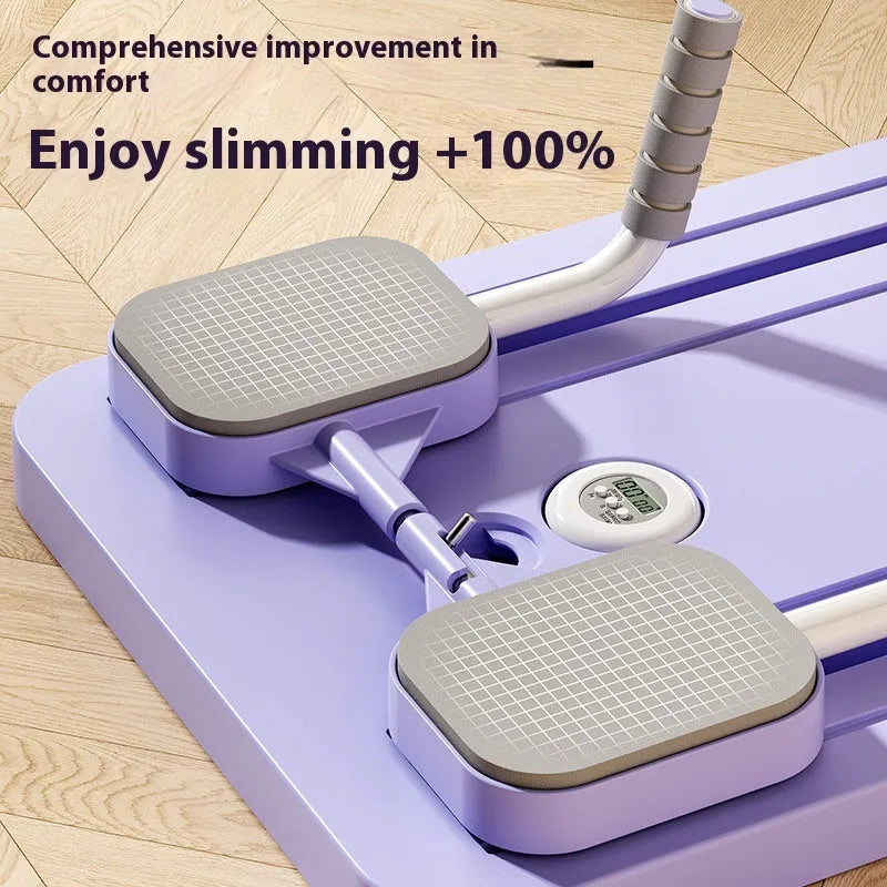 Multi-functional fitness board in standard purple with automatic rebound abdominal wheel for full body home exercise