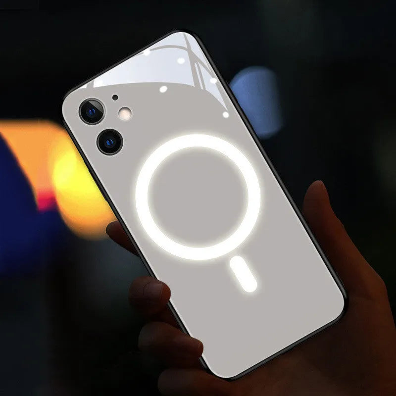 Incoming call light emitting phone case for iPhone with tempered glass and colour painting ins style in black