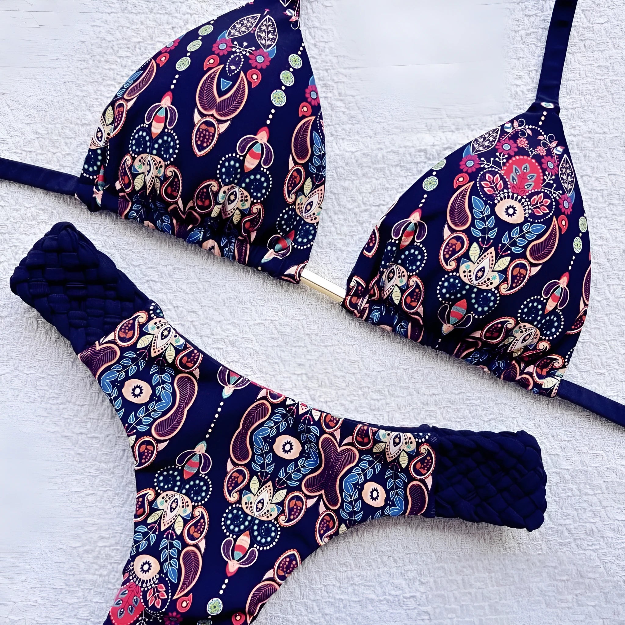 Braid rope print nylon bikini set for women in briefs style, available in multiple colours and sizes