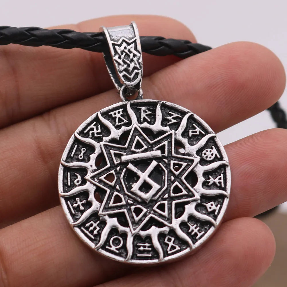 Lunavin ODing logo necklace pendant in antique silver or bronze finish with leather rope and snake bones chain options