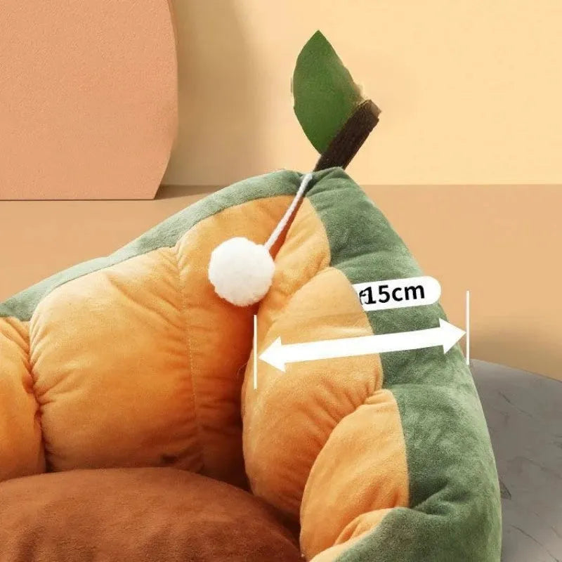 Soft cotton plush cat and dog bed in coffee colour, shown in medium size.