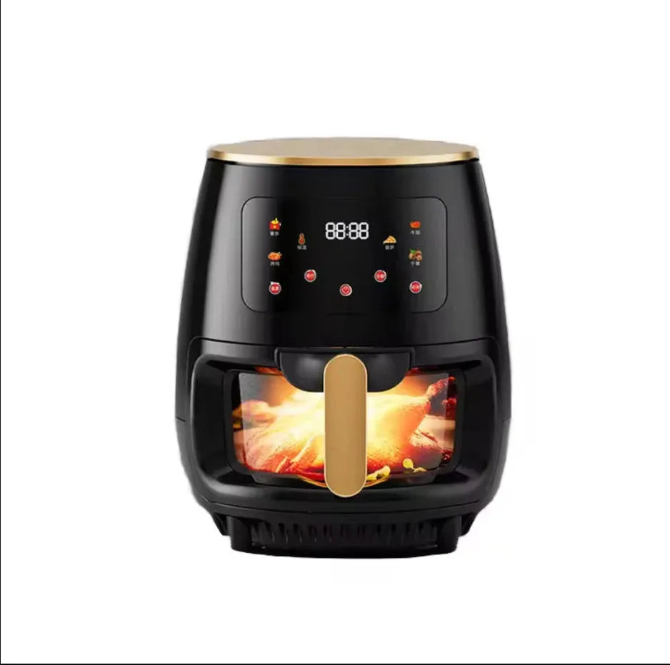 Home 8L black air fryer with colour touch screen, electric hot air convection, and automatic power-off on countertop
