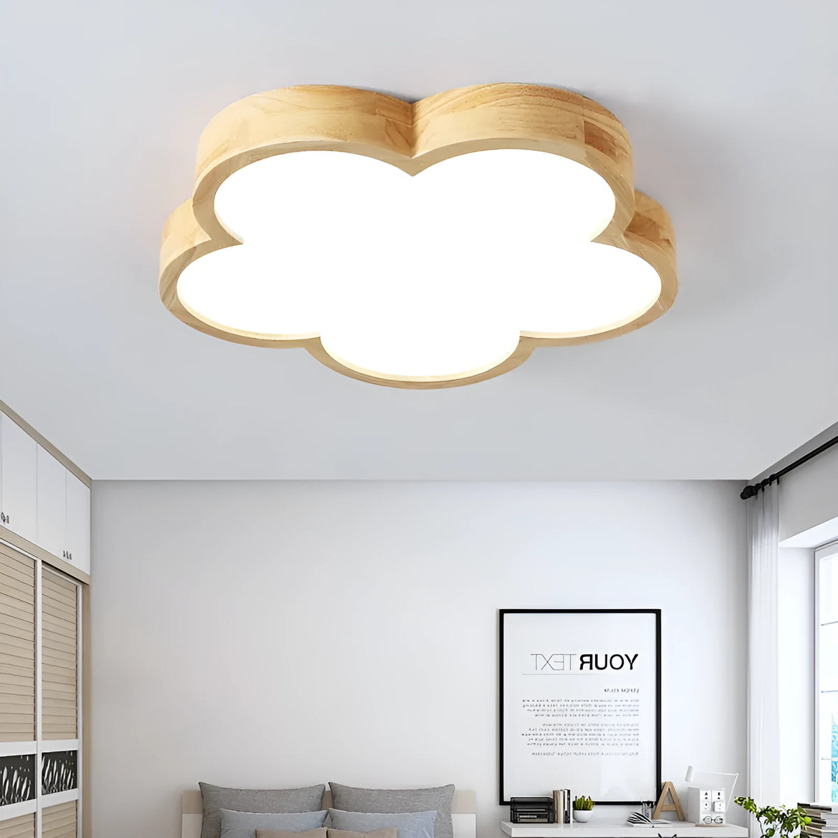 Solid wood ceiling lamp with simple floral design and LED light for master bedroom 10-15 sqm