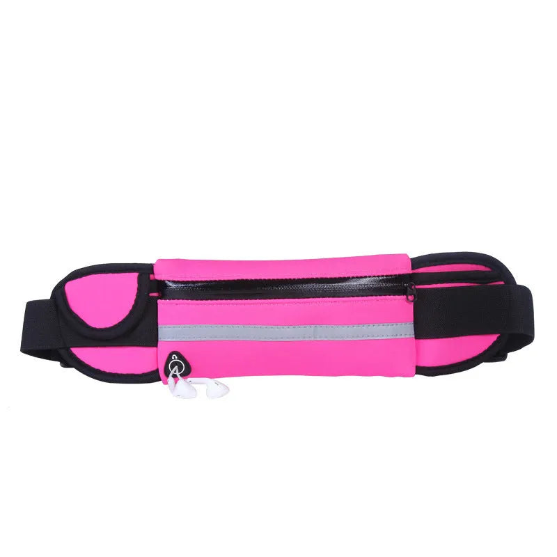 Nylon fitness waist bag 20x10cm in solid colour with zippered pocket for running cycling gym