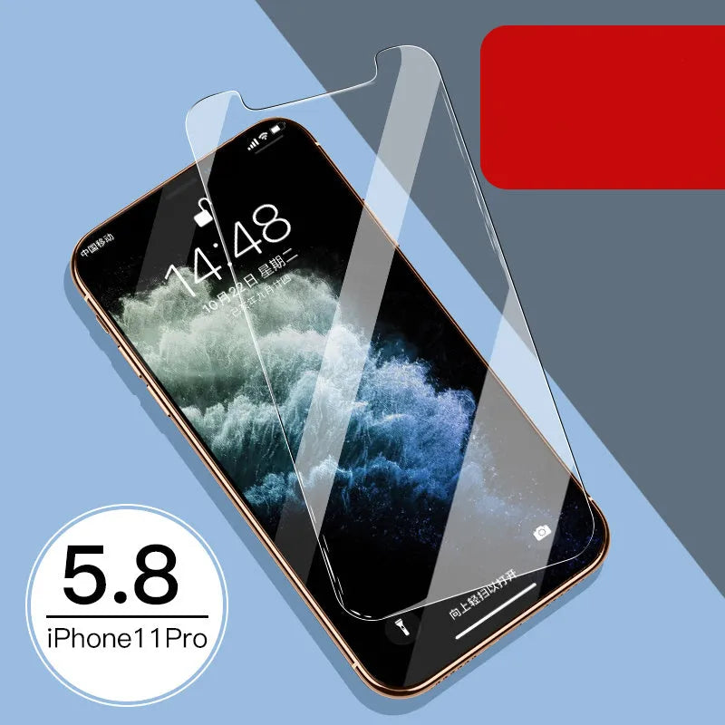 Tempered glass screen protector for Apple iPhone with rear and front film options.