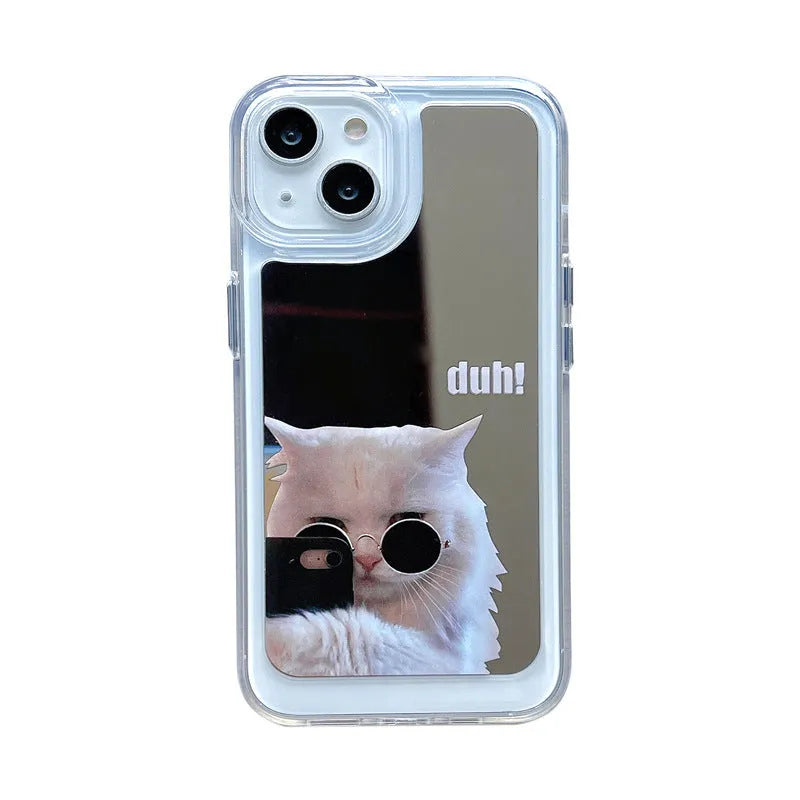 Mirror acrylic phone case with funny pet dog and cat design for iPhone, anti-fall protective back cover