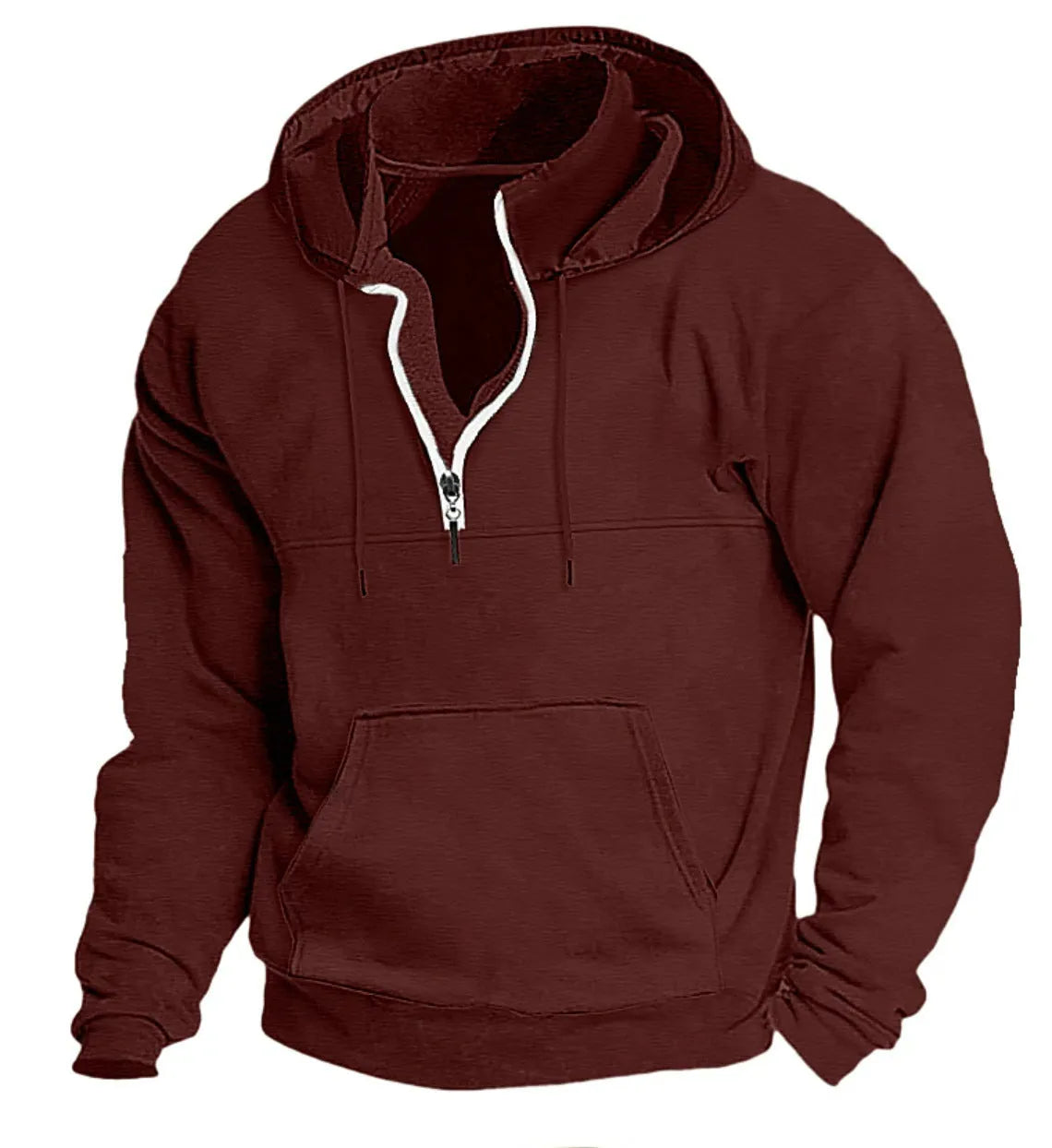 Men's hooded sweater in apricot colour, thick casual pullover jacket for winter, polyester fibre long sleeves