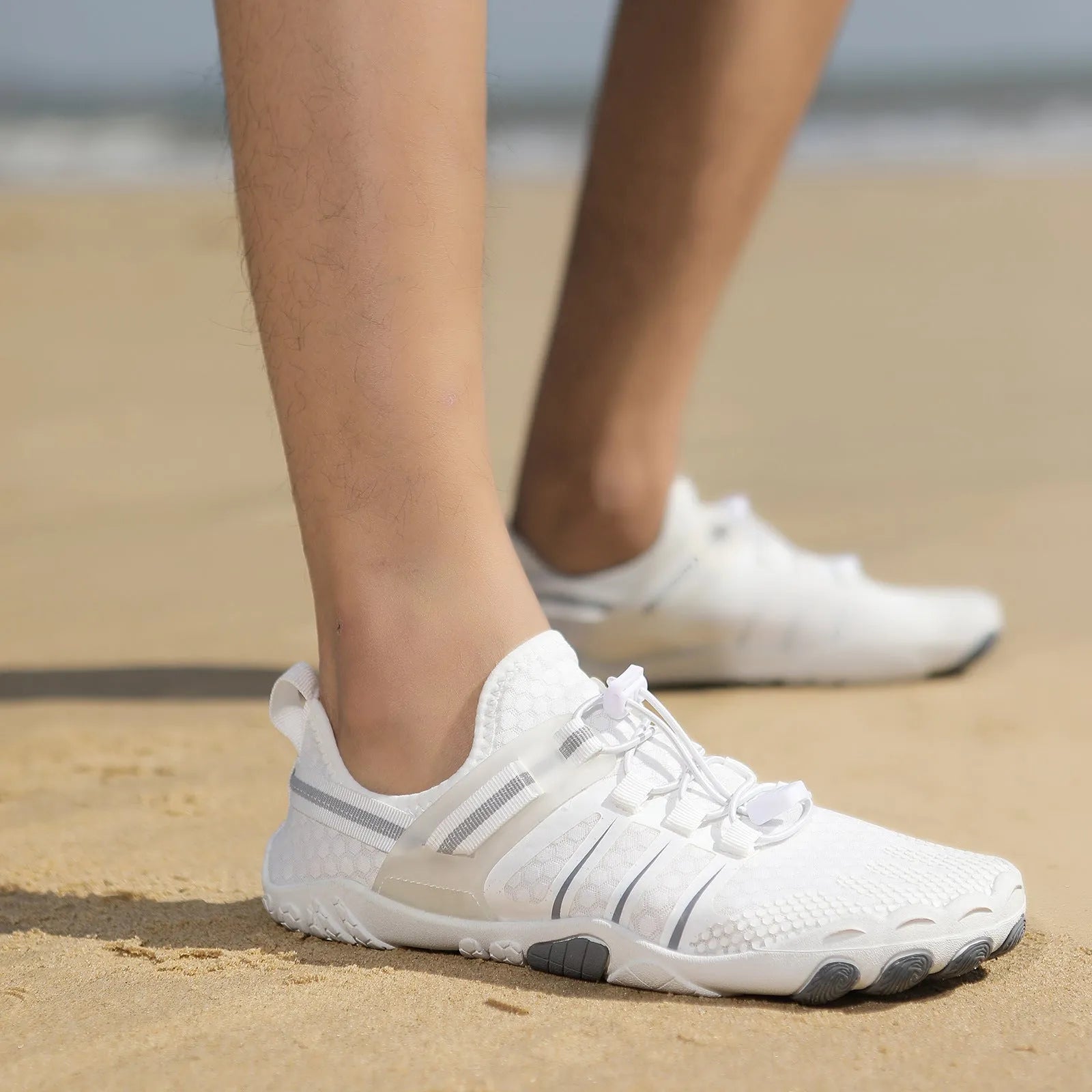 Non-slip swim dive boots for couples beach yoga wading, breathable air layer upper, rubber sole, elastic band closure