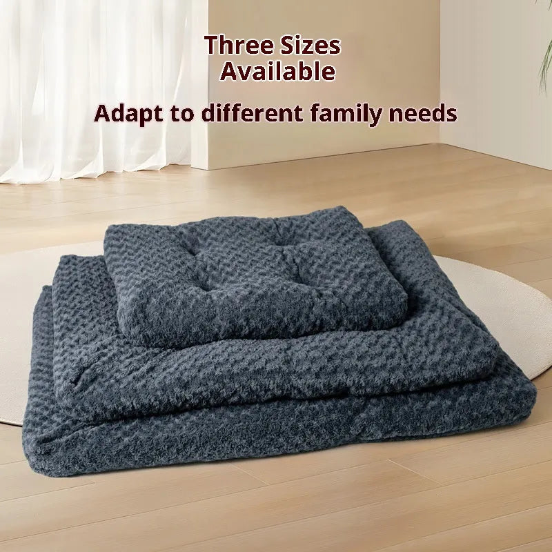 Dark gray embossed velvet thick square pet mat for dogs, available in multiple sizes from XS to XXXL