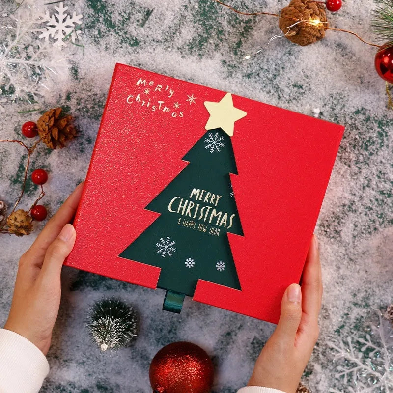 Creative Christmas double open gift box with double door design, three size options, and matching bag