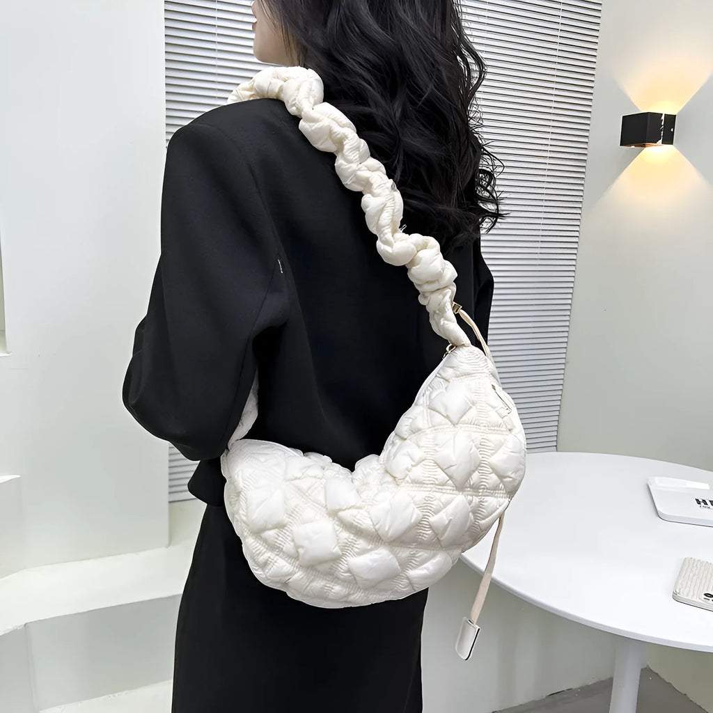 Women's casual nylon shoulder messenger bag in a solid colour with an adjustable long strap.