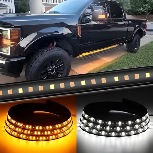 60-inch white-yellow LED underglow car lights with streamer effect and side steering illumination