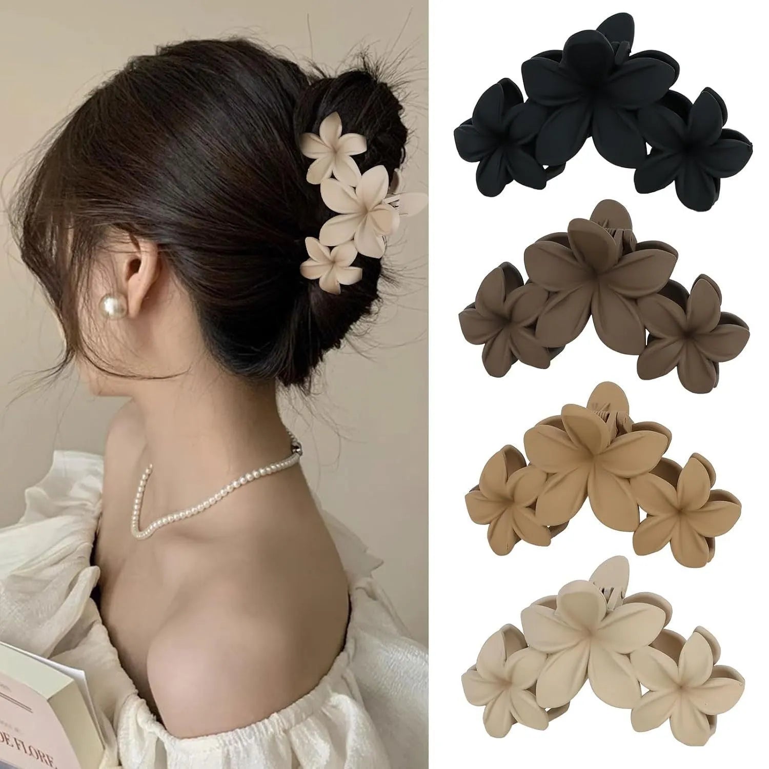 Women's rose red hair clips with frosted grip and quadrilateral pointed toe design