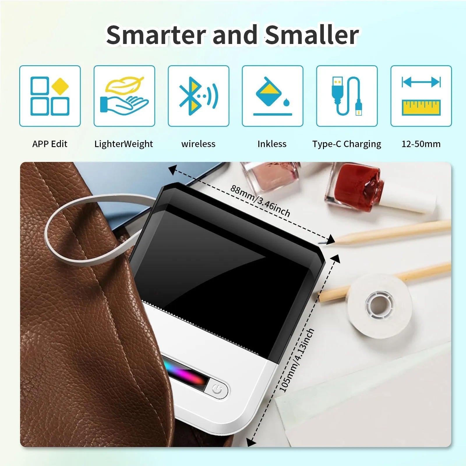 U1 self-adhesive compact portable wireless Bluetooth thermal printer pocket mini label maker in black