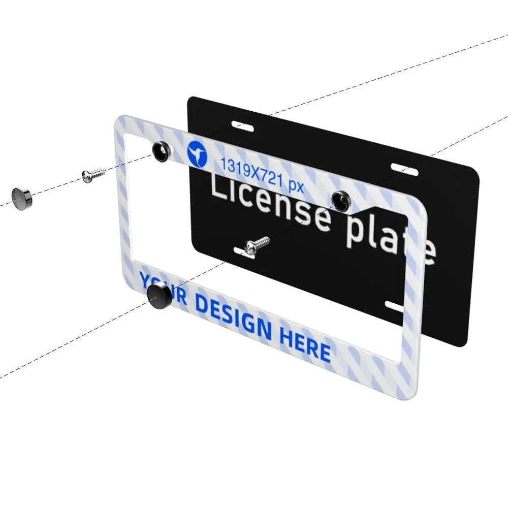 Pair of round hole aluminium licence plate holders with custom eagle design for front and rear car registration plates