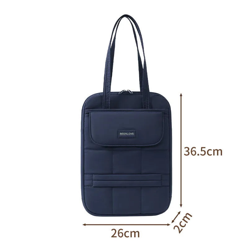 Unisex 15-inch laptop bag in beige with waterproof polyester exterior and baby velvet lining, urban simplicity style