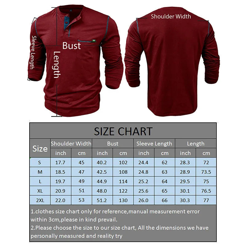 Men's long sleeve color matching cotton blend pullover shirt in six solid colours, sizes S to XXL