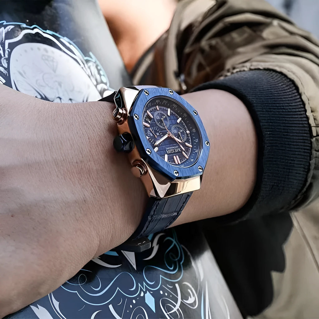 Men's waterproof quartz watch with steel strap in choice of three colours
