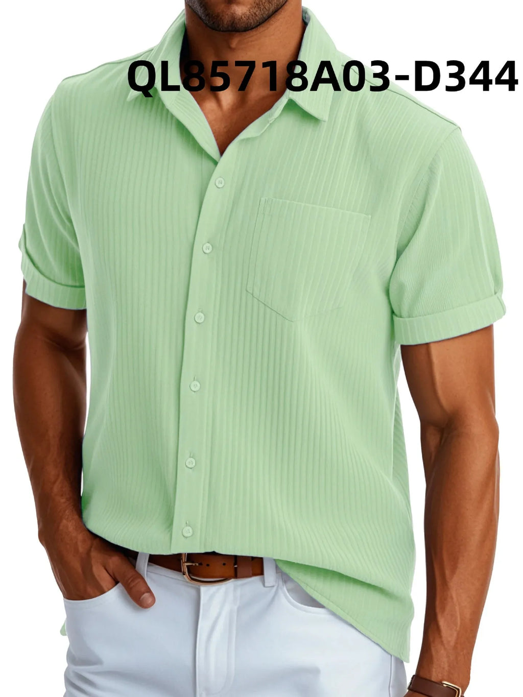 Men's loose fit printed polyester casual shirt with short sleeves and lapel