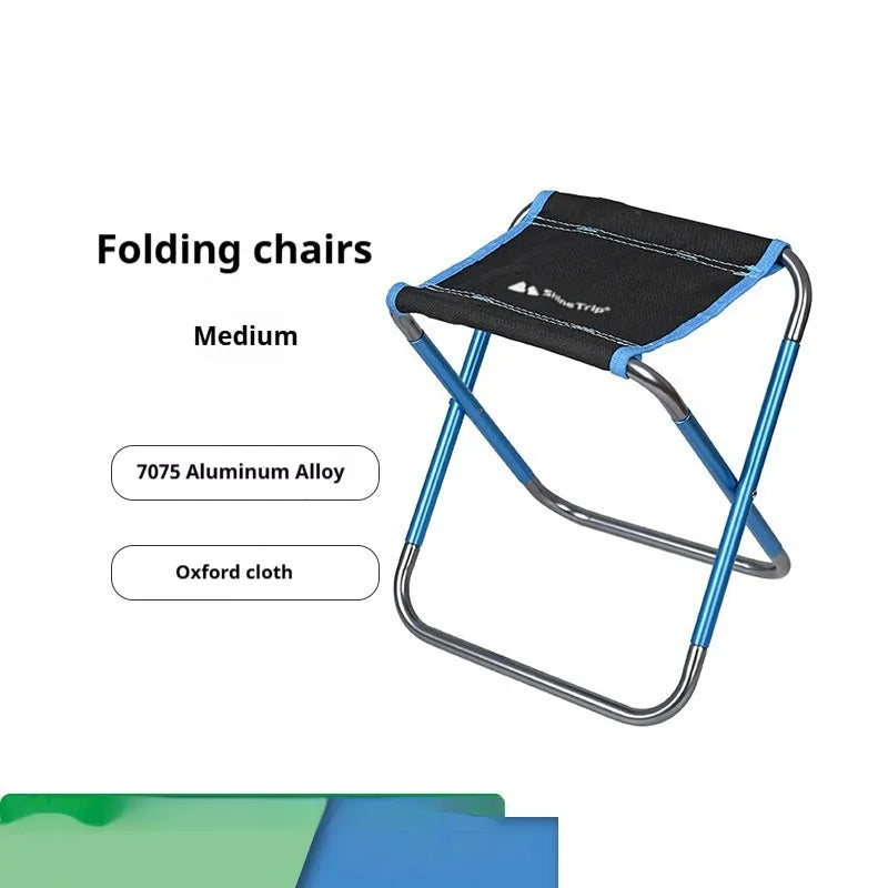 Black 7075 aluminum alloy folding stool with ethnic style design for portable outdoor seating