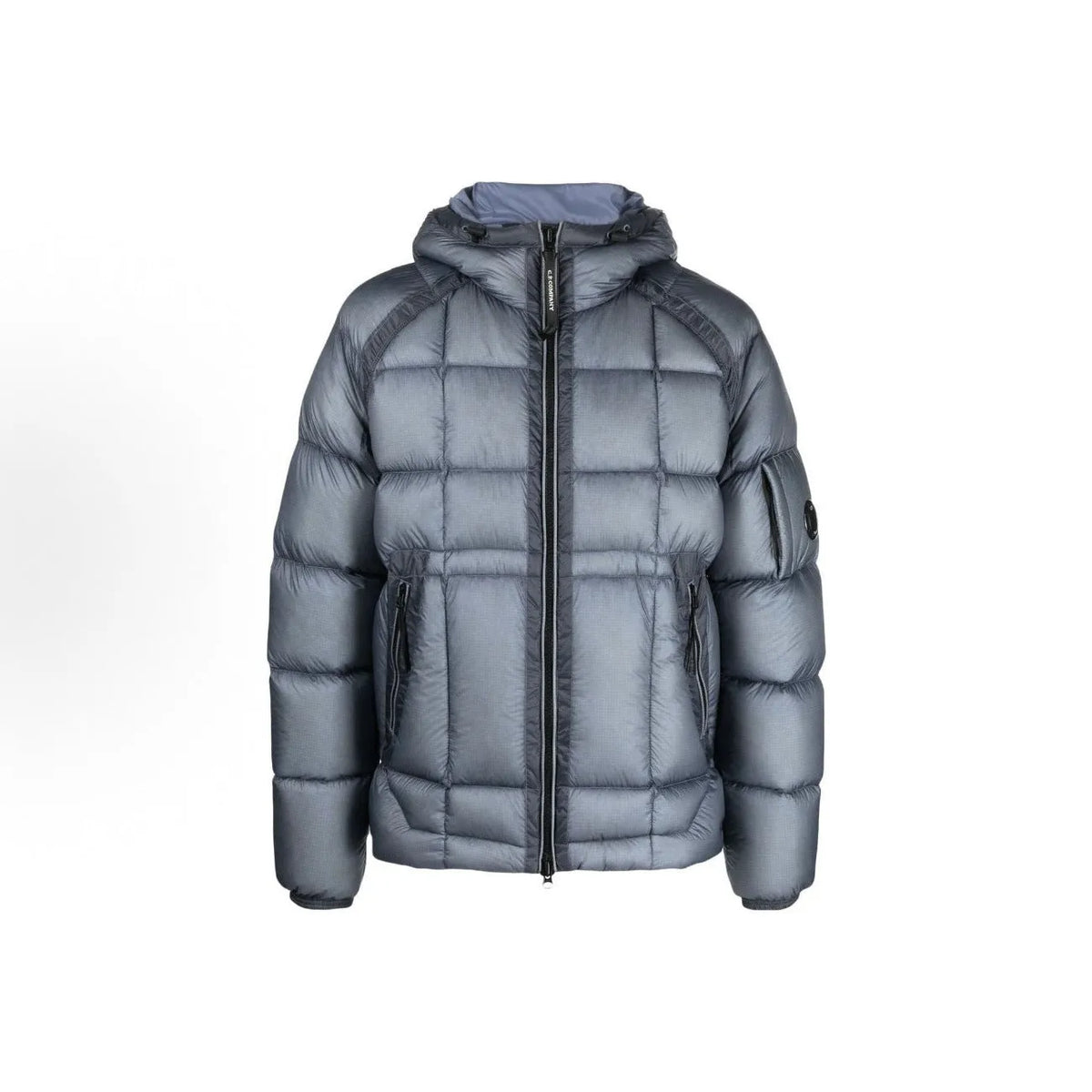 Men's thick cotton-padded coat with hood, zip pockets, and cotton lining in black