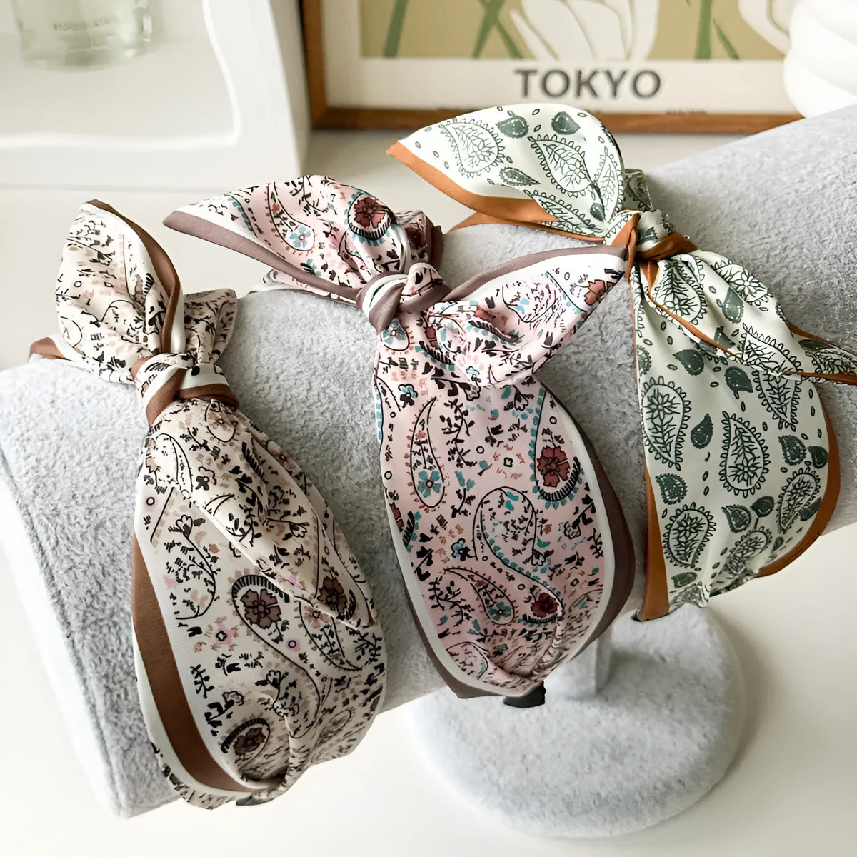 Handmade wide paisley fabric satin hair band for women in pink colour fashion OL style