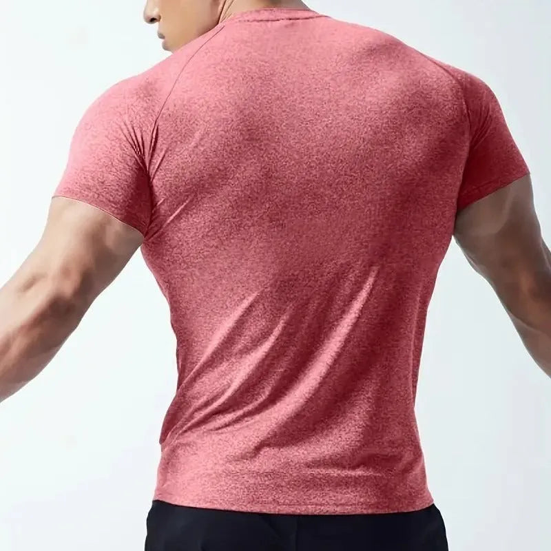 Men's tight stretch quick-drying running short sleeve t-shirt in polyester blend