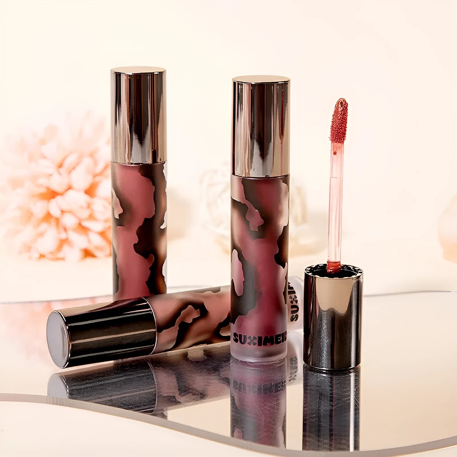 Lava Secret Matte Lip Mud Lipstick in five colour shades: orange brown coffee, cool grey, cinnamon coffee, jujube red, smoked purple.