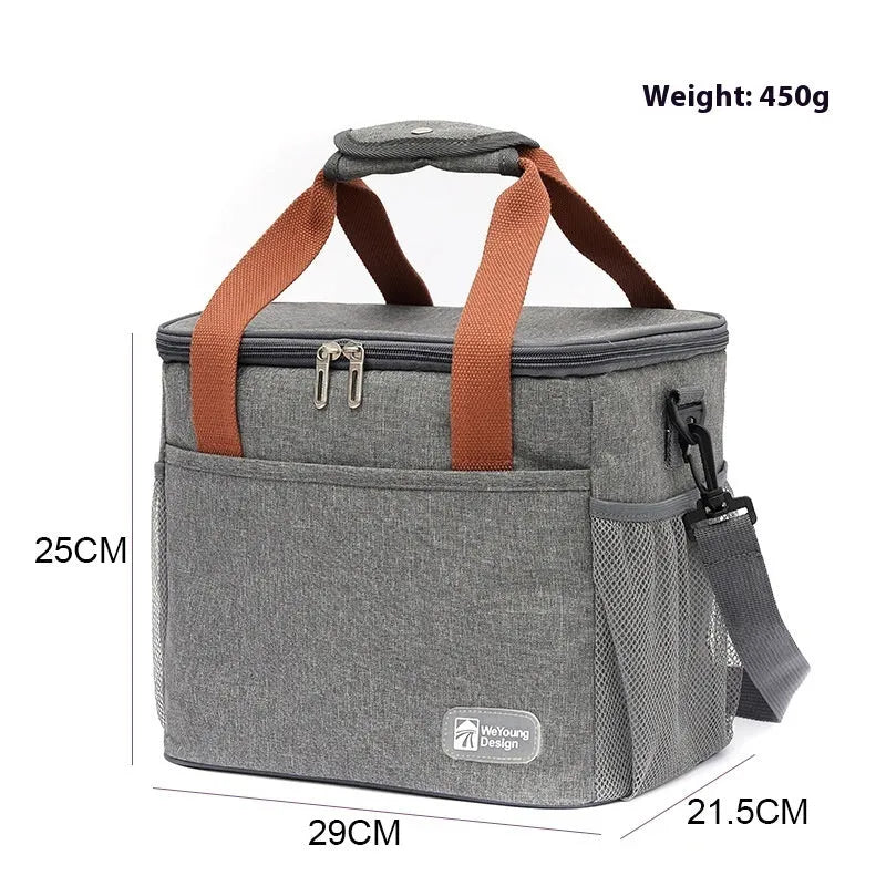 Insulated crossbody picnic bag in Oxford cloth with shoulder strap, shown in grey colour