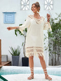 Hand-crocheted apricot beach dress for women with polyester lining for swimming and beach activities