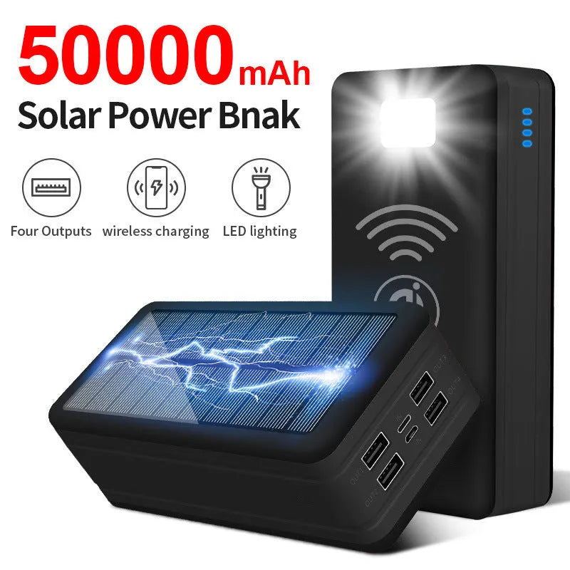 Solar wireless power bank in two-tone colours with solar panel and wireless charging