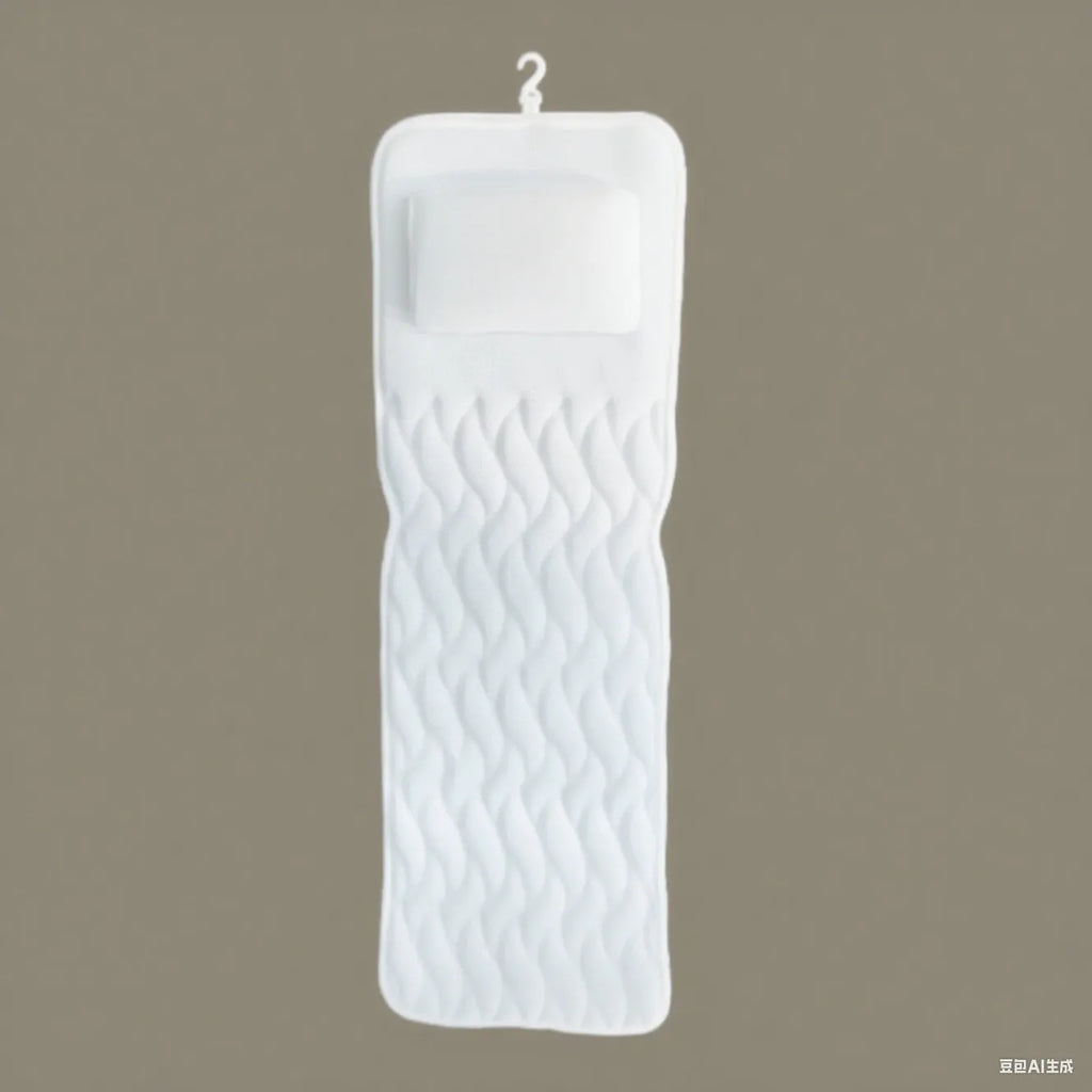 White 4D mesh bathtub pillow with 7 upgrade suction cups, 37X34X10cm