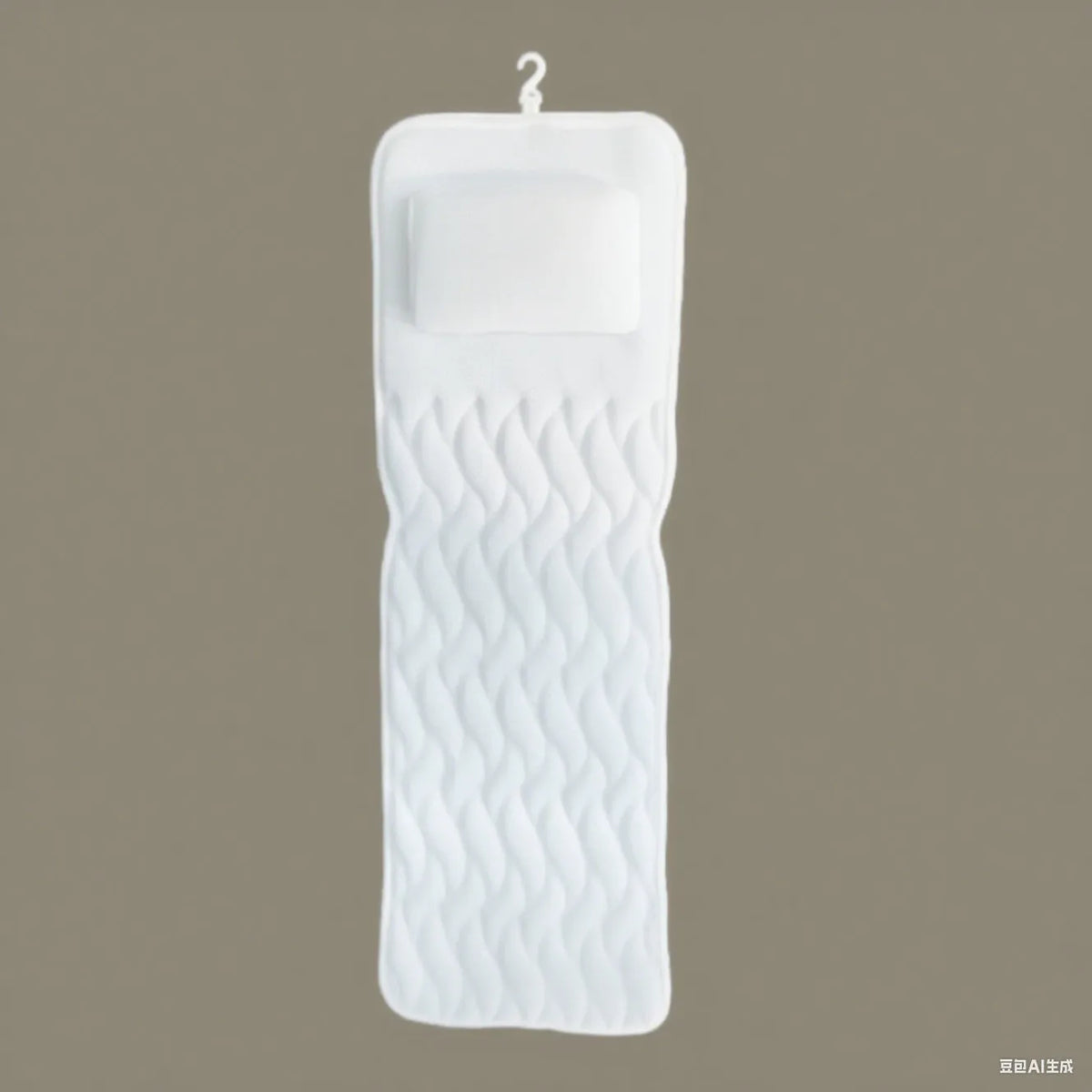 White 4D mesh bathtub pillow with 7 upgrade suction cups, 37X34X10cm