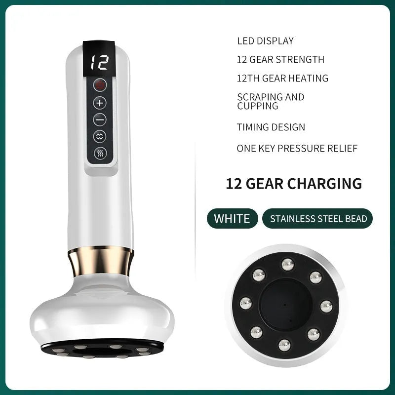 Electric vacuum cupping massager with green body and suction cups for anti-cellulite and gua sha massage