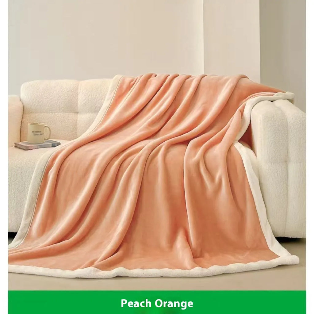 Soft flannel blanket solid colour light luxury style pink size 150x200 cm on bed