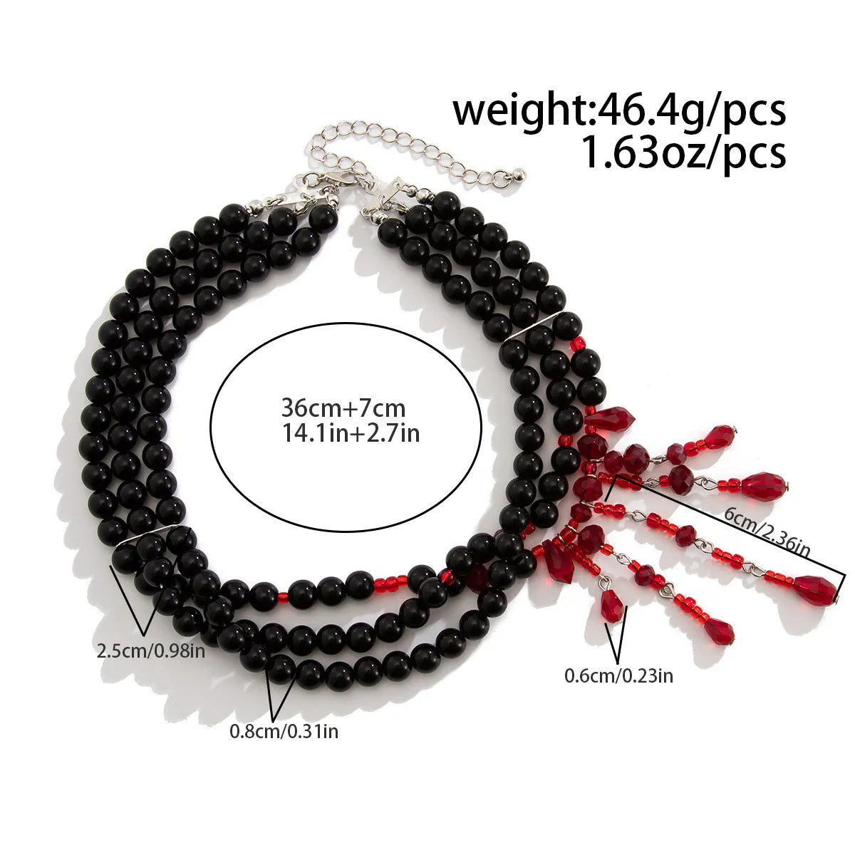 Halloween blood drop geometric pendant necklace with crystal and pearl elements on adjustable chain