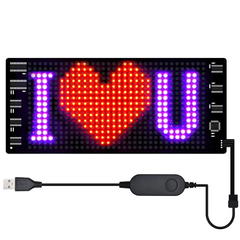 Programmable LED car sign displaying custom text on 7x17cm full-colour screen with flexible design