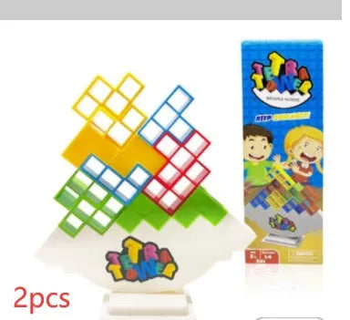 Plastic balance stacking game with 16 colourful blocks on chassis base for kids age 3+