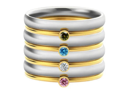 December birthstone engraved titanium steel ring with geometric design and six sizing options