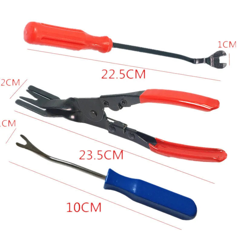 Red-handle steel light switch pliers for General Motors door panel clip installation