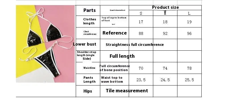 Black women's solid colour bikini swimsuit with triangle top and split briefs.