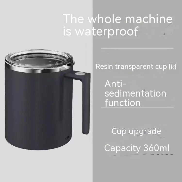 White automatic stirring coffee cup with magnetic base and 360ml capacity