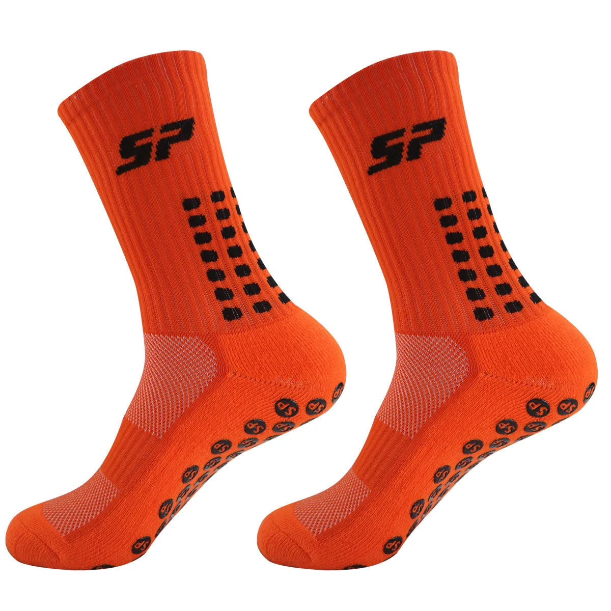 Non-slip nylon mid-calf socks for badminton and soccer in blue, shown on a white background